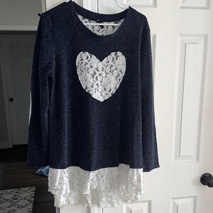 Women's Navy Blue Lace Heart Tunic